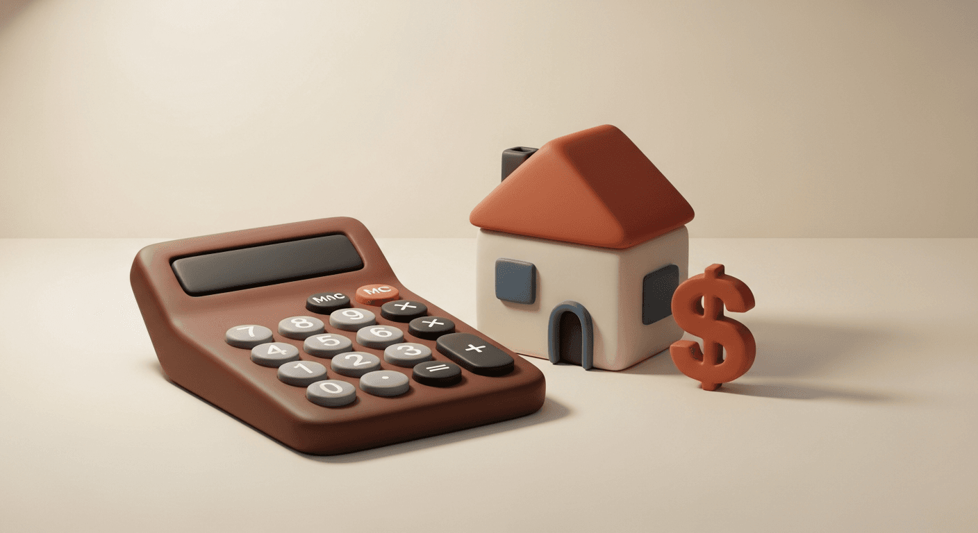 Mortgage calculator and house keys on a desk
