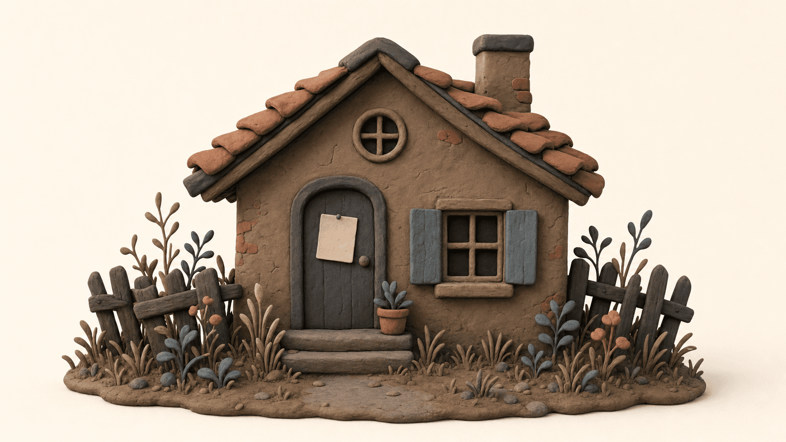 Weathered house with notice on the door