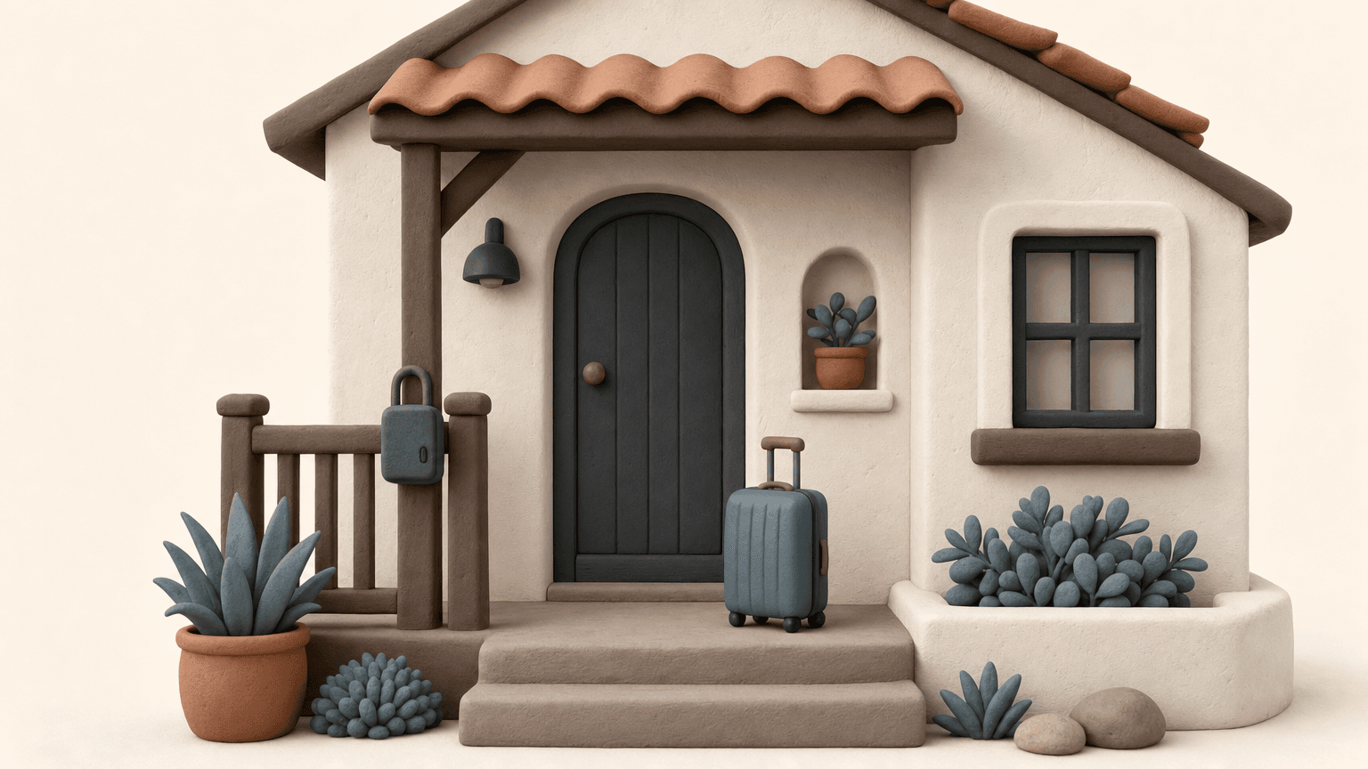 House entry with key lockbox and guest suitcase