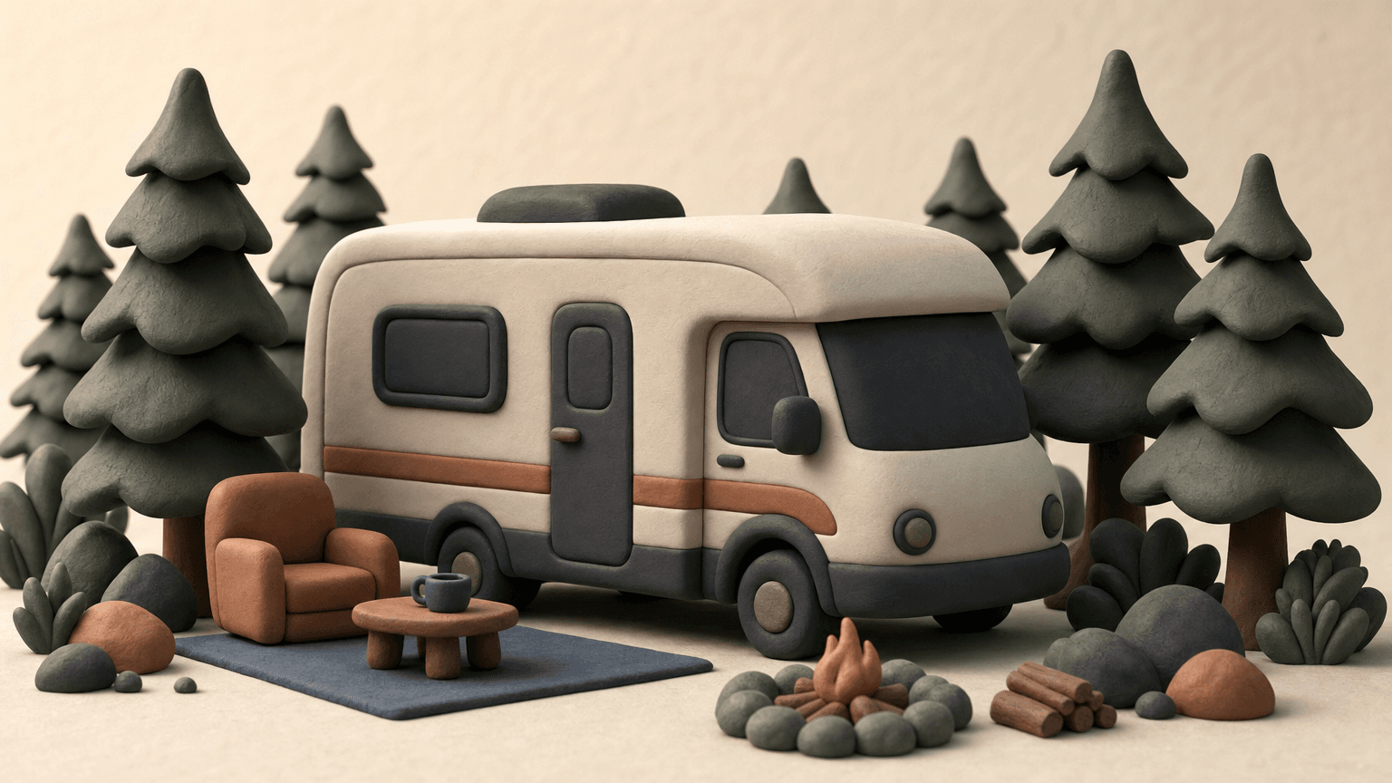 RV parked at a treed campsite
